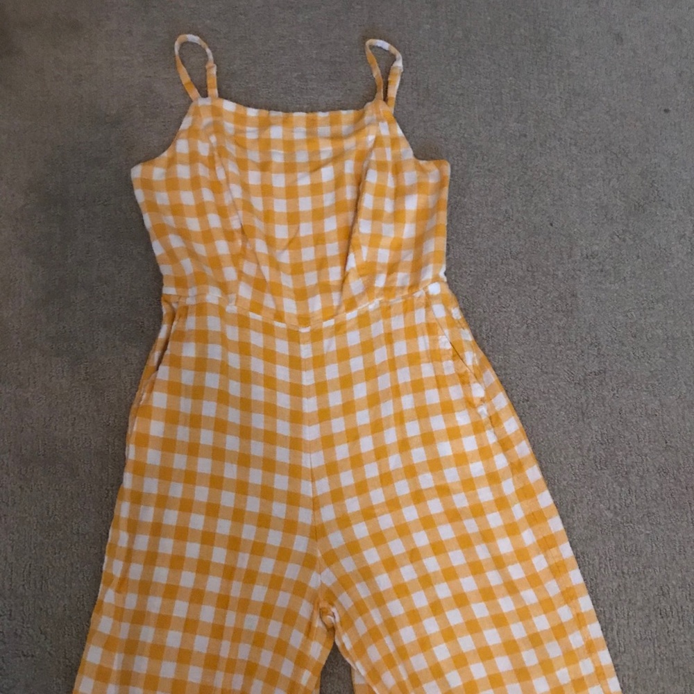 yellow checkered jumpsuit